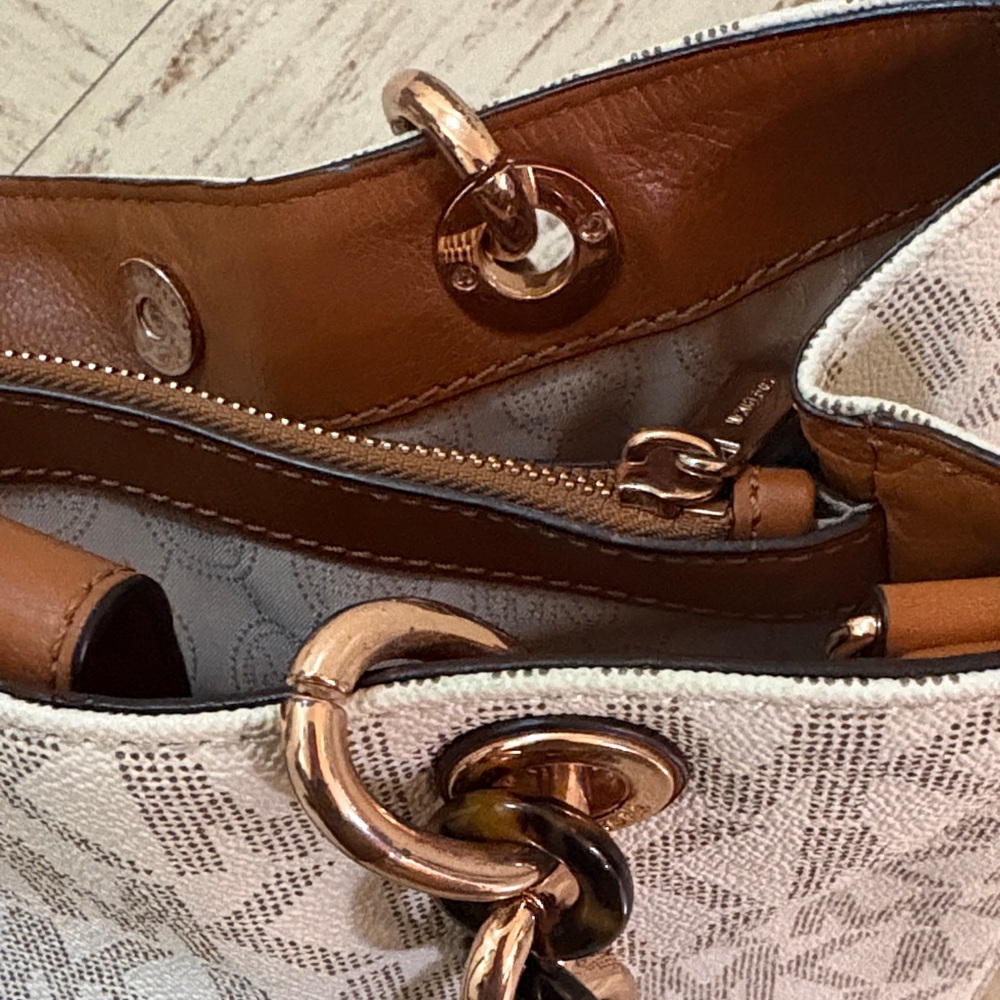 Michael Kors Cream and Brown MK Shoulder Bag - Picture 13 of 15